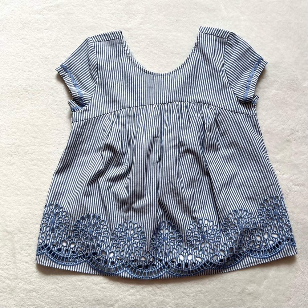 Vineyard Vines (Girls Sz M) — Stripe + Embroidered Woven Eyelet Top